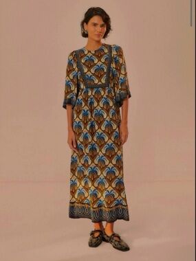FARM Rio Blue and Brown Printed Maxi Dress